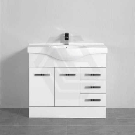 Fienza 600/750/900/1200Mm Freestanding Kickboard Vanity Gloss White Mdf Board With Single Bowl