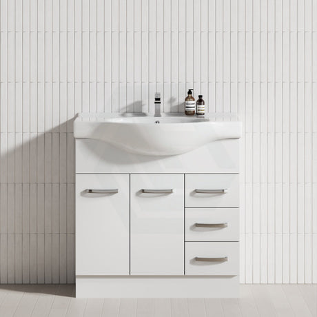 Fienza 600/750/900/1200Mm Freestanding Kickboard Vanity Gloss White Mdf Board With Single Bowl