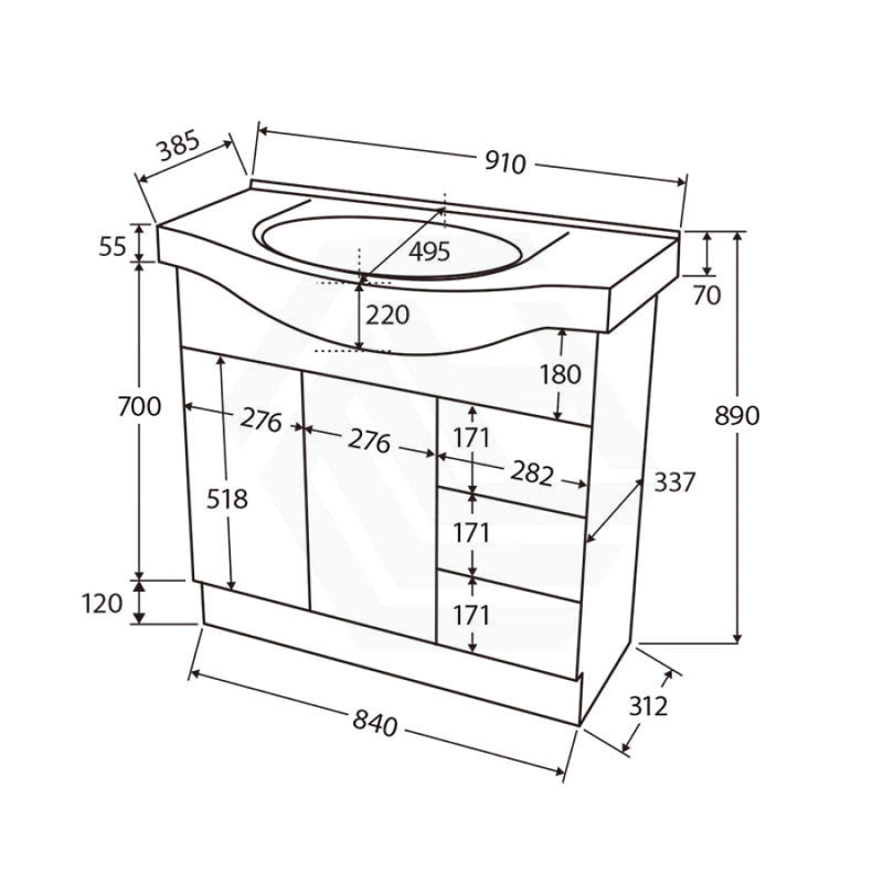 Fienza 400/600/750/900/1200Mm Freestanding Kickboard Vanity Gloss White Mdf Board With Single Bowl