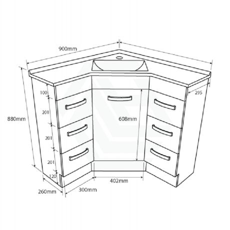 600/900mm Corner Vanity Gloss White E0 Board Freestanding Kickboard Cabinet for Bathroom