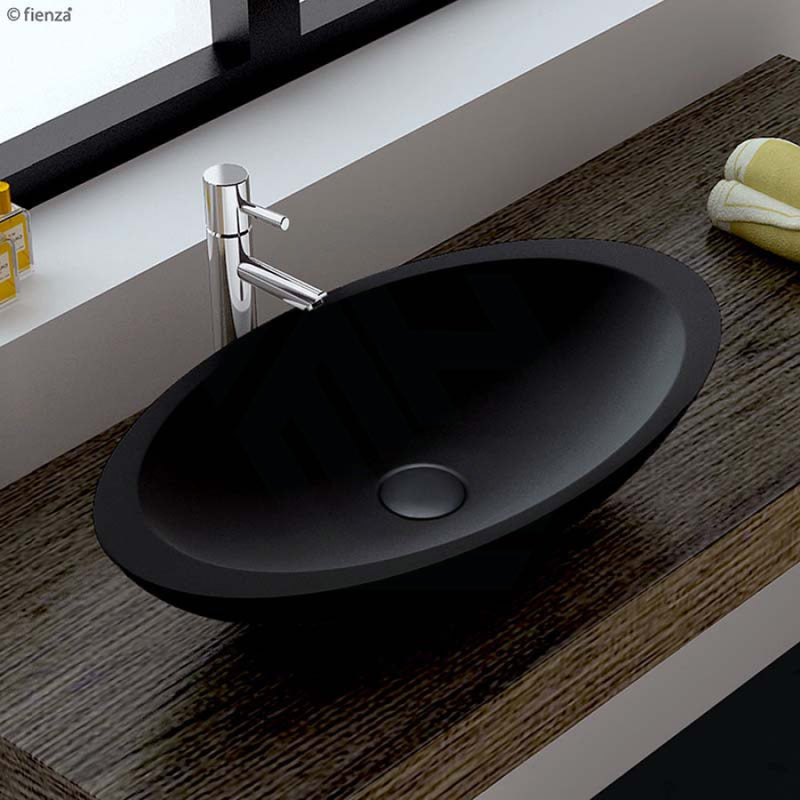 Fienza 600x350x105mm Bahama Matt Black Cast Stone Above Counter Basin