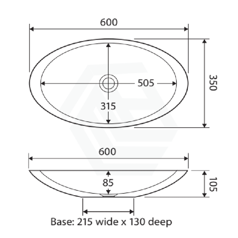 Fienza 600x350x105mm Bahama Matt Black Cast Stone Above Counter Basin