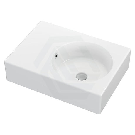 Fienza 600x425x150mm Reba Rectangle Gloss White Wall Hung Ceramic Left / Right Bowl Basin