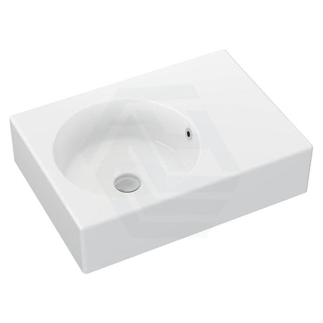 Fienza 600x425x150mm Reba Rectangle Gloss White Wall Hung Ceramic Left / Right Bowl Basin