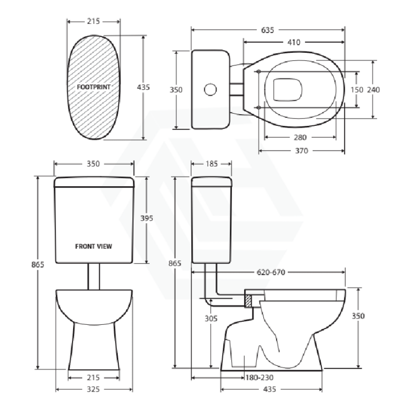 Fienza 635x350x865mm Stella Junior Adjustable Link Toilet Suite