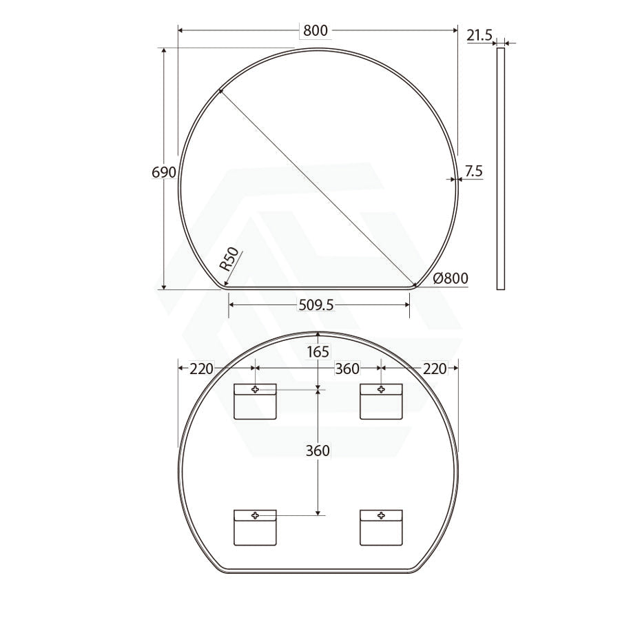 Fienza 690/800Mm Sunrise Round Matt Black Special Shape Framed Wall Mirror Mirrors