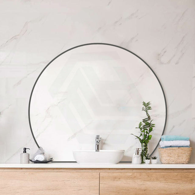 Fienza 690/800Mm Sunrise Round Matt Black Special Shape Framed Wall Mirror Mirrors