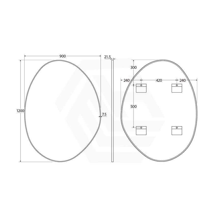 Fienza 700/900/1200Mm Pebble Matt White Asymmetrical Special Shape Framed Wall Mirror 900X1200Mm