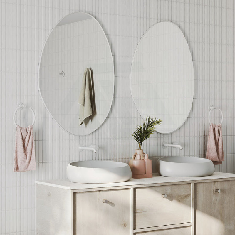 Fienza 700/900/1200Mm Pebble Matt White Asymmetrical Special Shape Framed Wall Mirror Mirrors