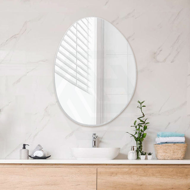 Fienza 700/900/1200Mm Pebble Matt White Asymmetrical Special Shape Framed Wall Mirror Mirrors