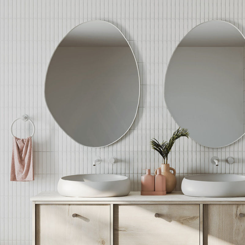 Fienza 700/900/1200Mm Pebble Matt White Asymmetrical Special Shape Framed Wall Mirror Mirrors