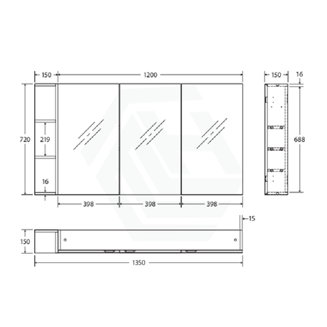 600/750/900/1200mm Pencil Edge Gloss White MDF board Mirror Shaving Cabinet 1 Side Shelf