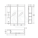 600/750/900/1200mm Pencil Edge Gloss White MDF board Mirror Shaving Cabinet 1 Side Shelf