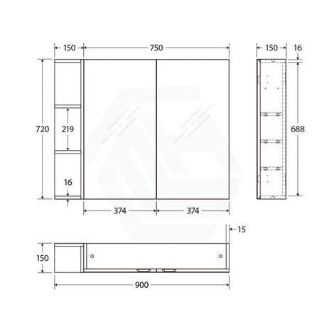 600/750/900/1200mm Pencil Edge Gloss White MDF board Mirror Shaving Cabinet 1 Side Shelf