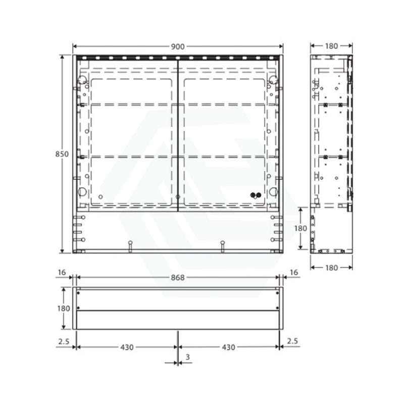 Fienza 750/900/1200Mm Led Pencil Edge Mirror Cabinet With Display Shelf Gloss White 900Mm Shaving