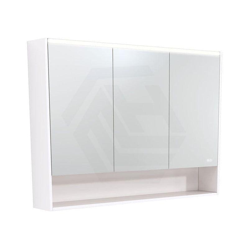 Fienza 750/900/1200Mm Led Pencil Edge Mirror Cabinet With Display Shelf Gloss White Shaving Cabinets