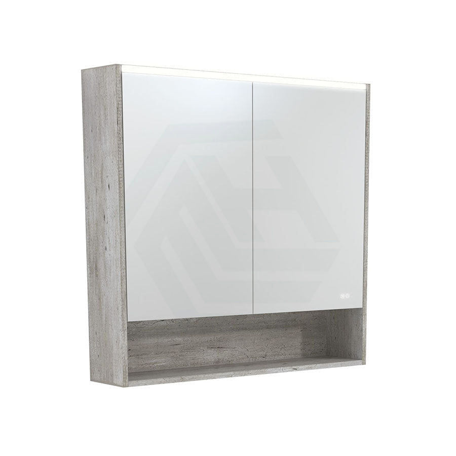 Fienza 750/900/1200Mm Led Pencil Edge Industrial Mirror Cabinet With Display Shelf Shaving Cabinets