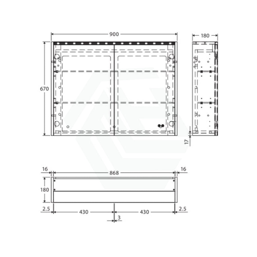 Fienza 750/900/1200Mm Led Pencil Edge Mirror Cabinet With Gloss White Side Panels 900Mm Shaving