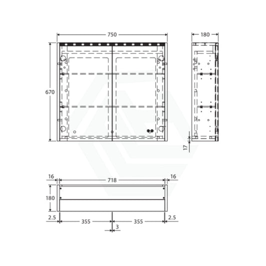 Fienza 750/900/1200Mm Led Pencil Edge Mirror Cabinet With Gloss White Side Panels 750Mm Shaving