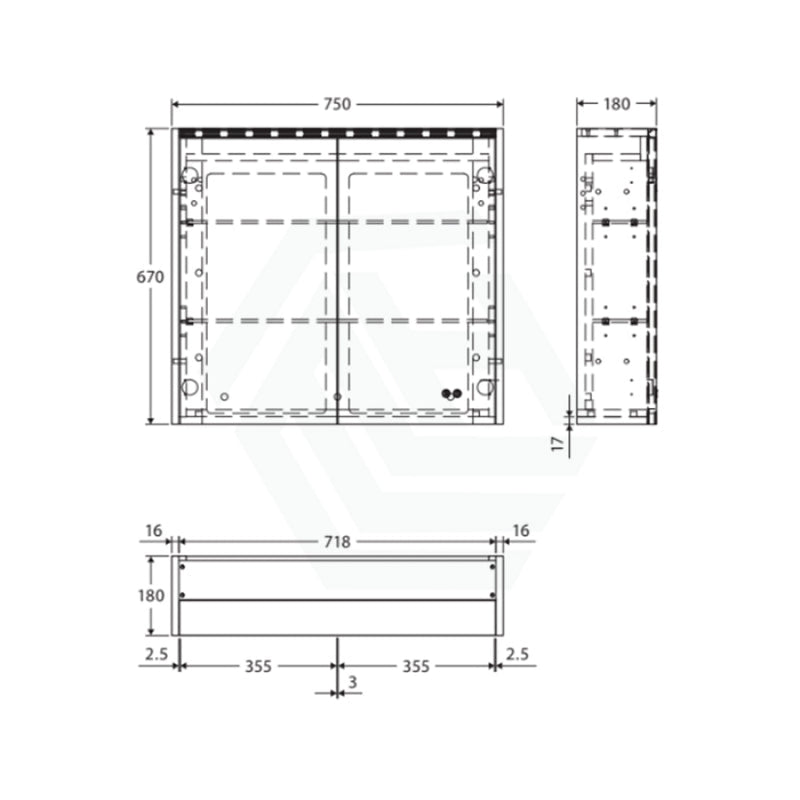 Fienza 750/900/1200Mm Led Pencil Edge Mirror Cabinet With Gloss White Side Panels 750Mm Shaving