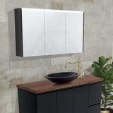 Fienza 750/900/1200Mm Led Pencil Edge Mirror Cabinet With Satin Black Side Panels Shaving Cabinets