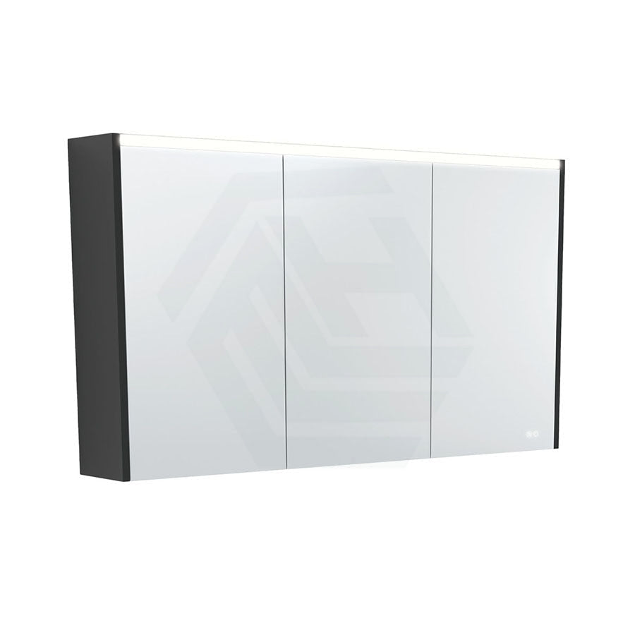 Fienza 750/900/1200Mm Led Pencil Edge Mirror Cabinet With Satin Black Side Panels Shaving Cabinets