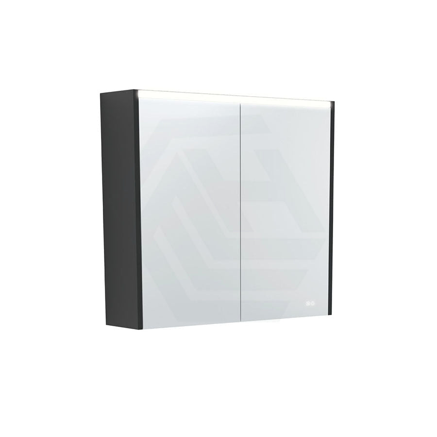 Fienza 750/900/1200Mm Led Pencil Edge Mirror Cabinet With Satin Black Side Panels Shaving Cabinets