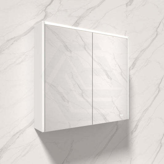 Fienza 750/900/1200Mm Led Pencil Edge Mirror Cabinet With Satin White Side Panels Shaving Cabinets