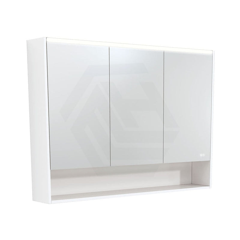 Fienza 750/900/1200Mm Led Pencil Edge Satin White Mirror Cabinet With Display Shelf Shaving Cabinets