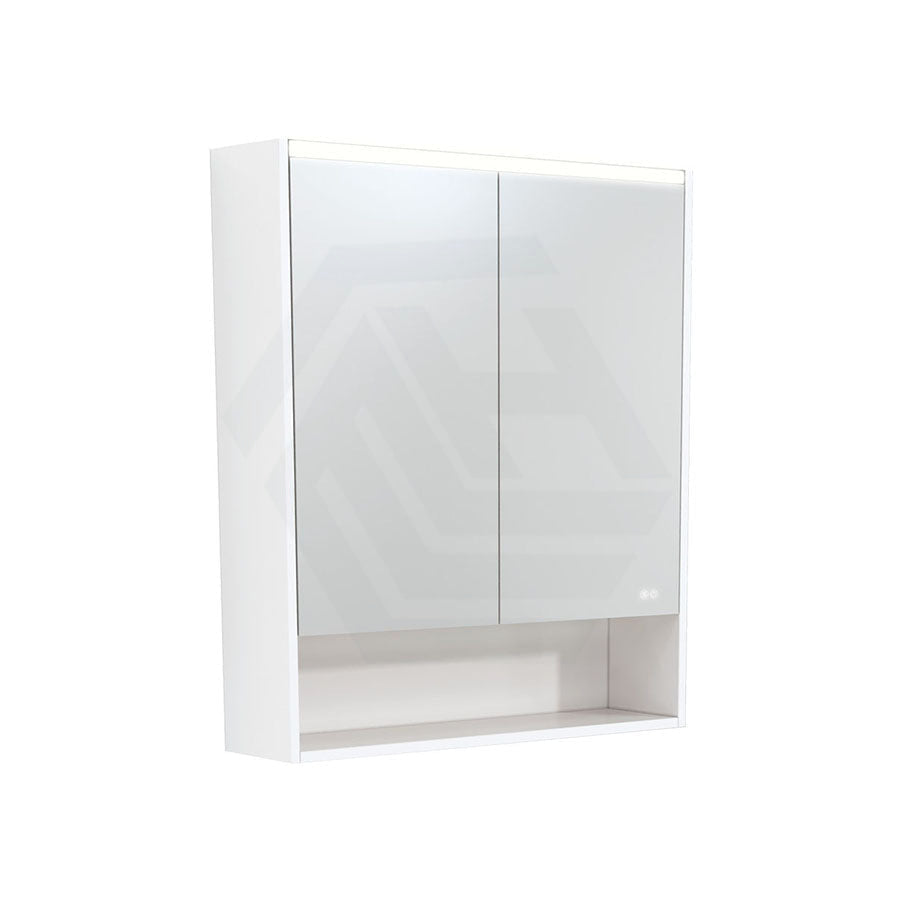 Fienza 750/900/1200Mm Led Pencil Edge Satin White Mirror Cabinet With Display Shelf Shaving Cabinets