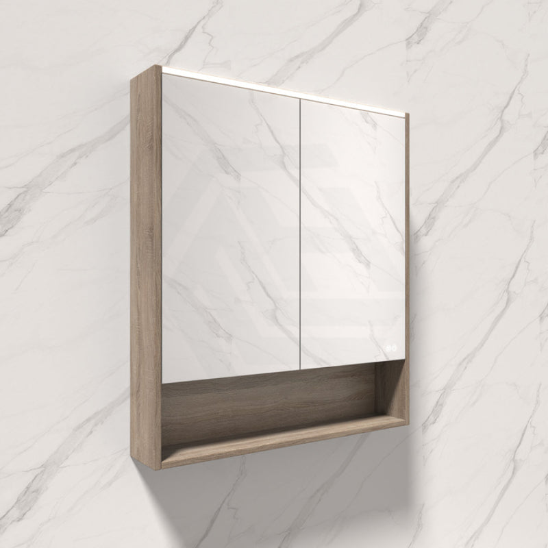 Fienza 750/900/1200Mm Led Pencil Edge Scandi Oak Mirror Cabinet With Display Shelf Shaving Cabinets