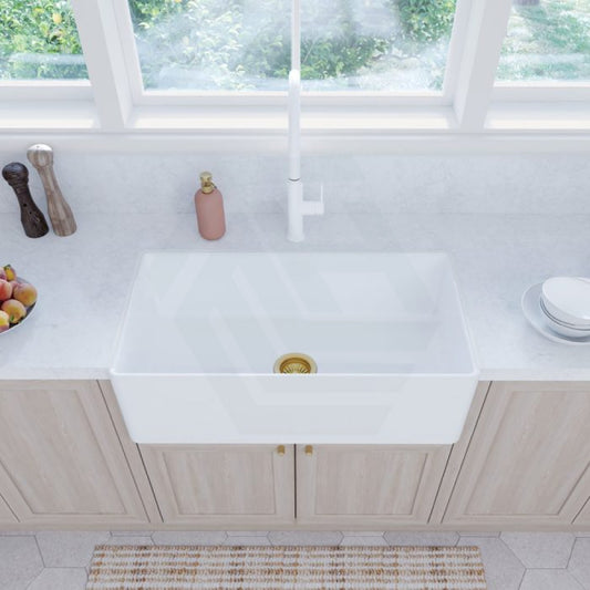 Fienza 840X460X255Mm Olivia Gloss White Fireclay Single Kitchen Butler Sink Sinks