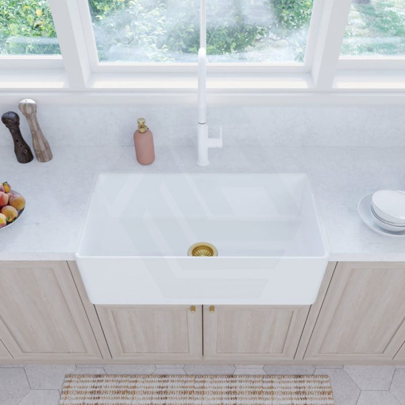 Fienza 840X460X255Mm Olivia Gloss White Fireclay Single Kitchen Butler Sink Sinks