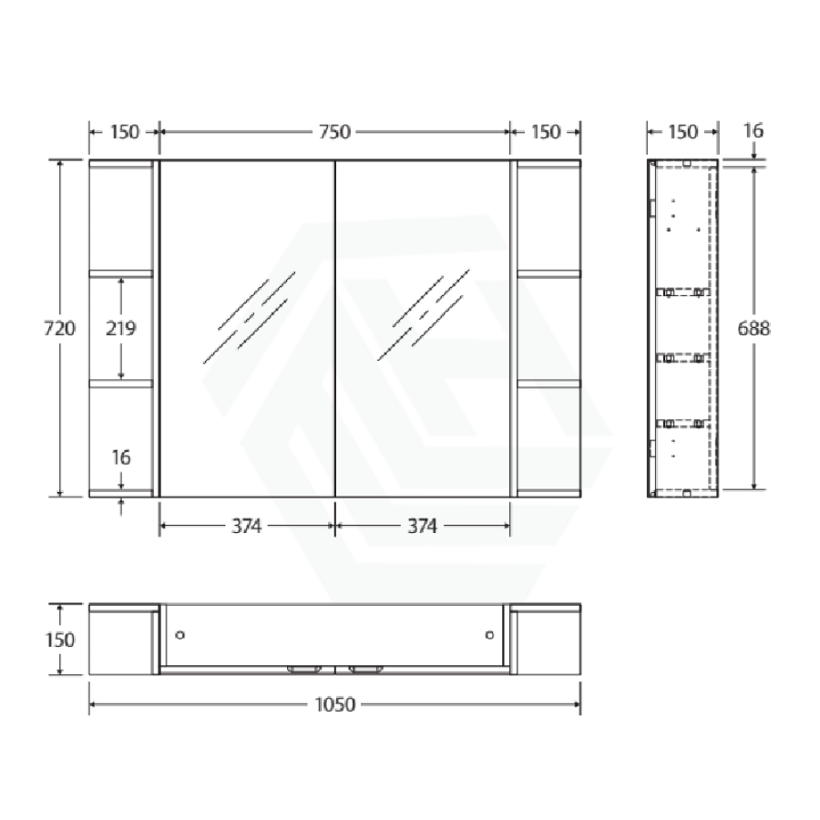 600/750/900/1200Mm Pencil Edge Gloss White Mdf Board Mirror Shaving Cabinet 2 Side Shelves Cabinets