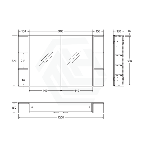 600/750/900/1200mm Pencil Edge Gloss White MDF board Mirror Shaving Cabinet 2 Side Shelves