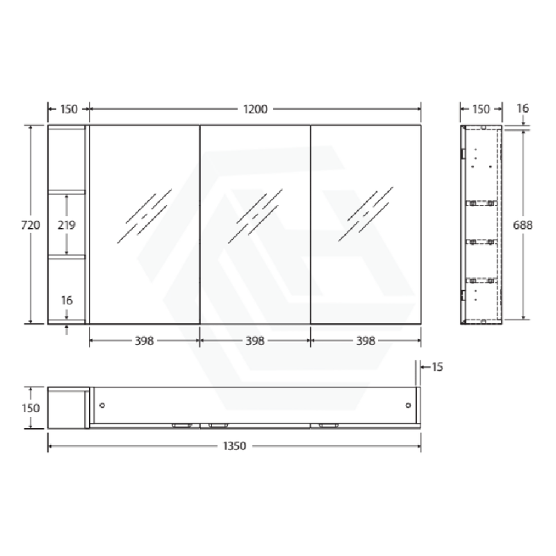 600/750/900/1200mm Pencil Edge Gloss White MDF board Mirror Shaving Cabinet 2 Side Shelves