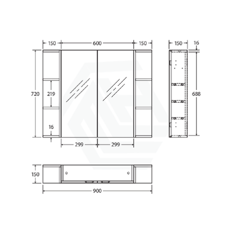 600/750/900/1200mm Pencil Edge Gloss White MDF board Mirror Shaving Cabinet 2 Side Shelves