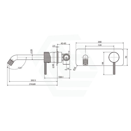 Fienza Axle Matt Black Wall Basin/Bath Mixer Set Soft Square Plate 200Mm Mixers With Spout