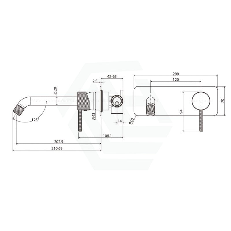 Fienza Axle Matt Black Wall Basin/Bath Mixer Set Soft Square Plate 200Mm Mixers With Spout