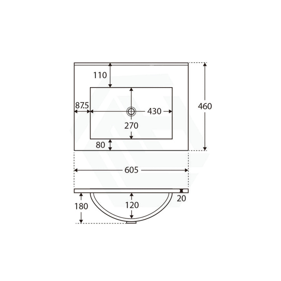 Fienza Dolce 600/750/900/1200Mm Full Depth Ceramic Basin-Top No Tap Hole 600Mm Vanity Tops