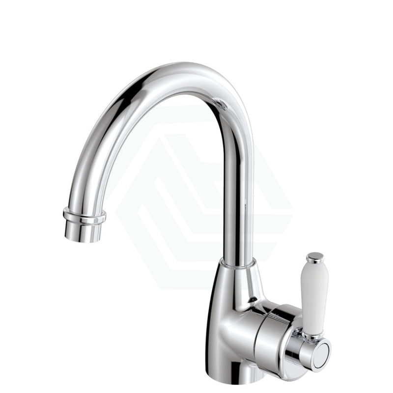 Fienza Eleanor Gooseneck Basin Mixer Chrome/Multi-Colour None / White Ceramic Chrome Short Mixers