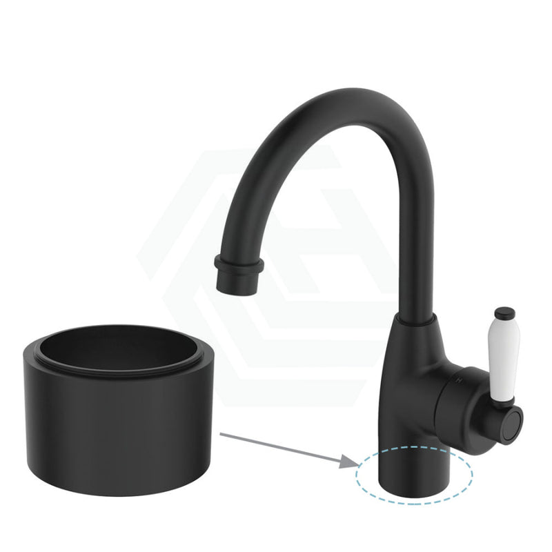 Fienza Eleanor Gooseneck Basin Mixer Matt Black/Multi-Colour 30Mm Base Riser / White Ceramic Black