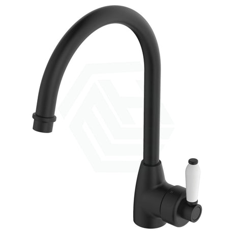 Fienza Eleanor Gooseneck Sink Mixer Matt Black/Multi-Colour White Ceramic Swivel Mixers