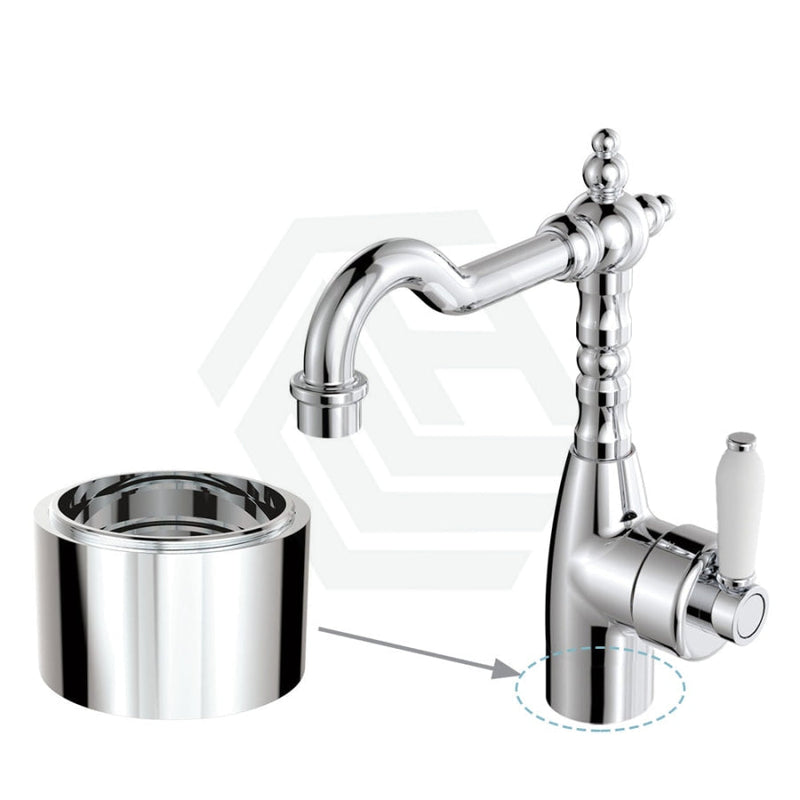 Fienza Eleanor Shepherds Crook Basin Mixer Chrome/Ceramic Handle 30Mm Base Riser / White Ceramic