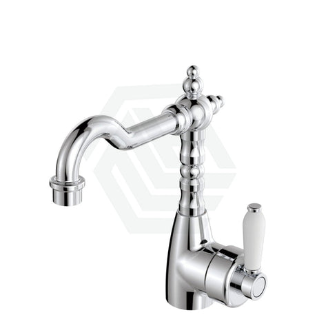 Fienza Eleanor Shepherds Crook Basin Mixer Chrome/Ceramic Handle None / White Ceramic Chrome Short