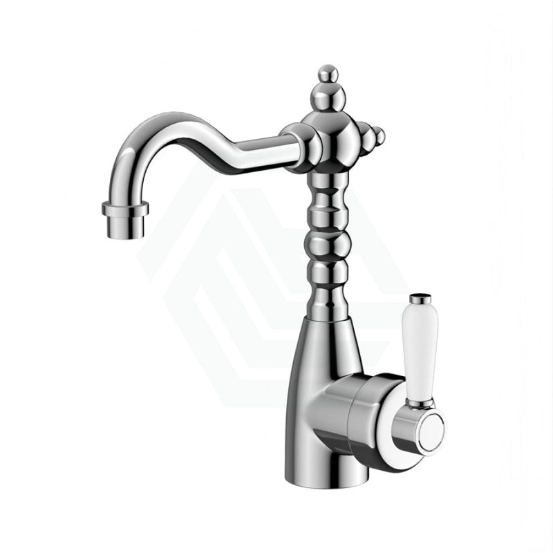 Fienza Eleanor Shepherds Crook Basin Mixer Chrome/Ceramic Handle Chrome Short Mixers