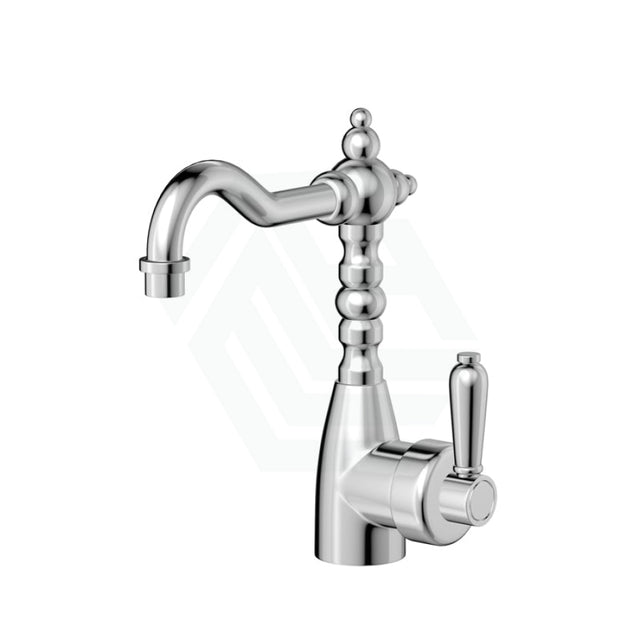 Fienza Eleanor Shepherds Crook Basin Mixer Chrome/Ceramic Handle Chrome Short Mixers