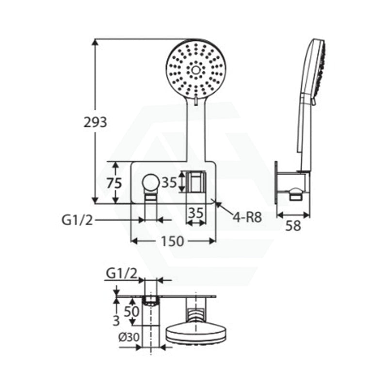 Fienza Empire Chrome Hand Shower With Soft Square Plate Handheld Sets