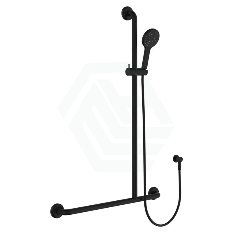 Fienza Hustle Care Matt Black Inverted T Rail Shower Left/Right Hand Right With Handheld