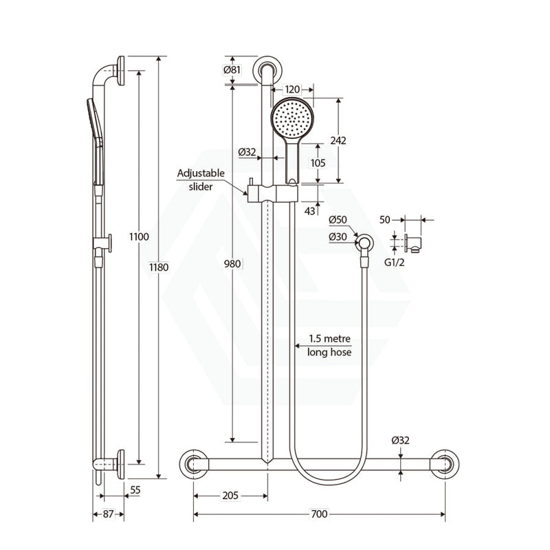 Fienza Hustle Care Matt Black Inverted T Rail Shower Left/Right Hand With Handheld